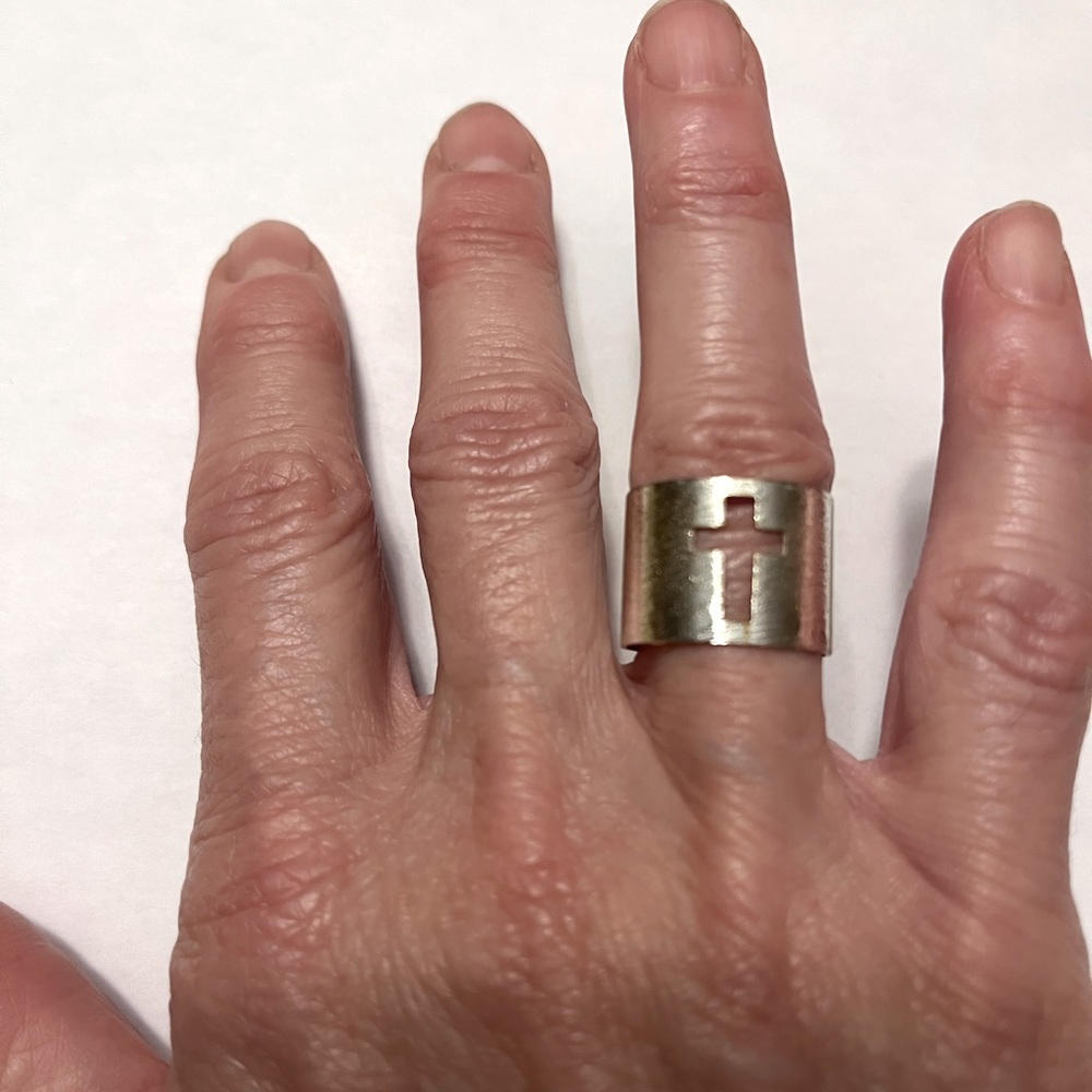 Cross Ring - Stainless Steel Adjustable Ring in Silver